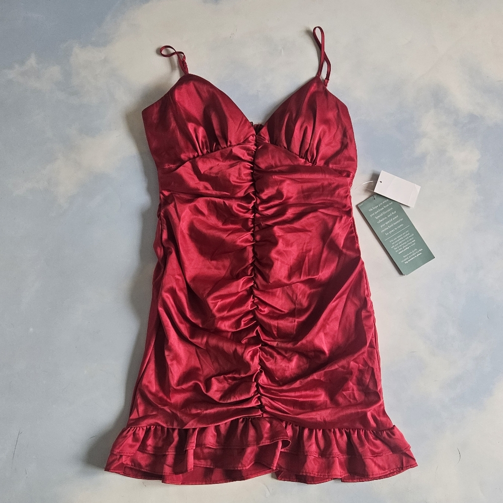 Red Satin Ruched Party Dress Sexy Red Dress Holiday Dress Christmas Red